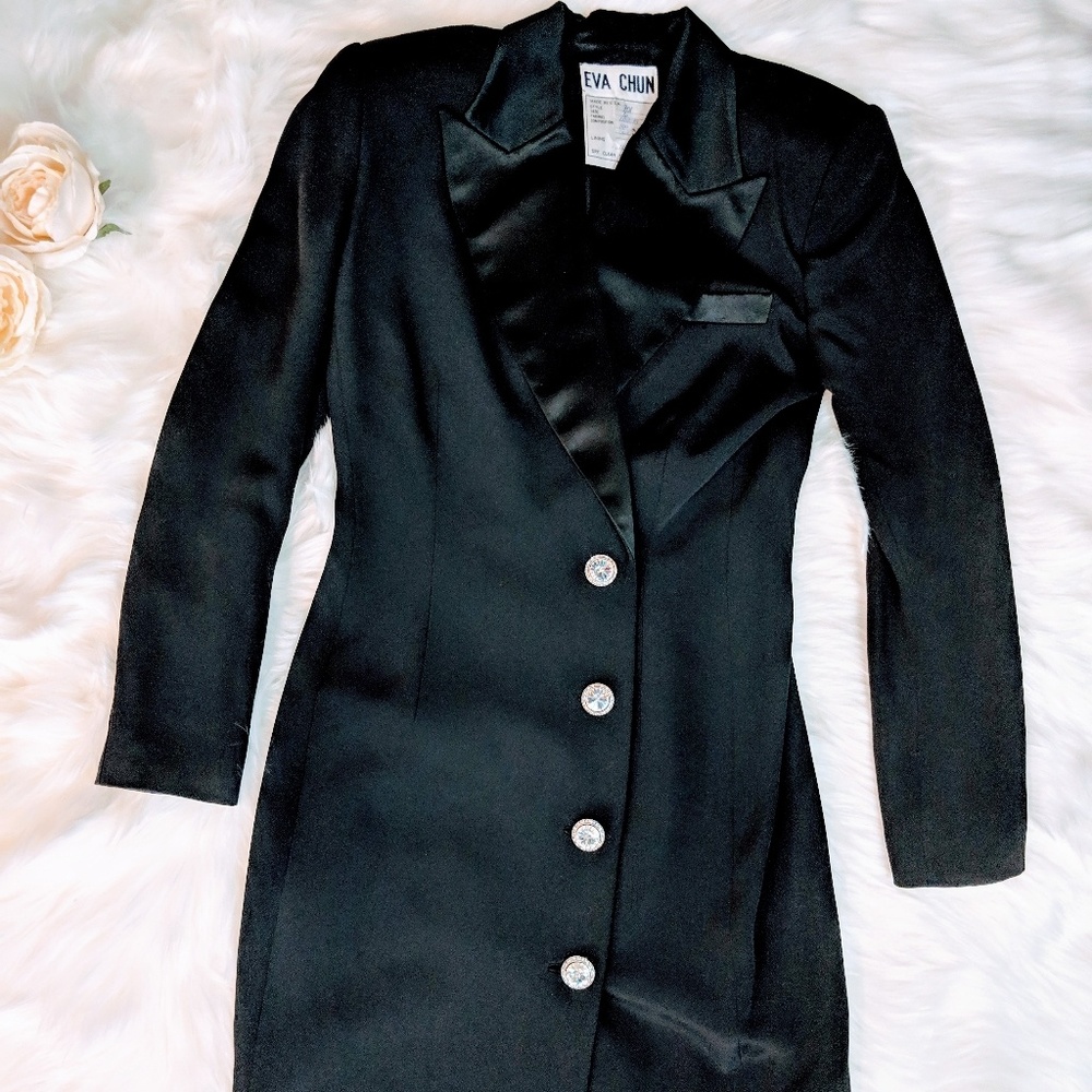 Vintage Eva Chun Jacket Black 100% Silk Size 6